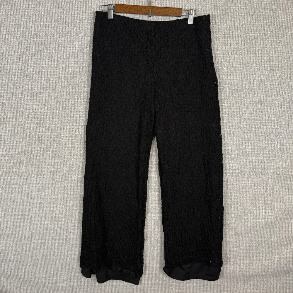 Coldwater Creek Sz P12 Dress Pants Lace Textured Black‎ Wide Leg Floral Fairy